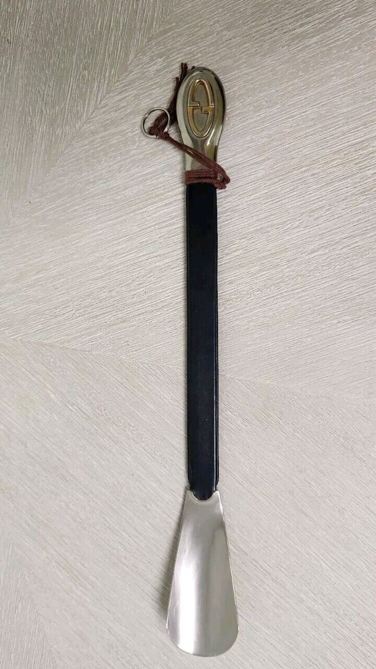 Rare Vintage Gucci Shoe Horn GG Marmont Logo Leather And Metal 70s